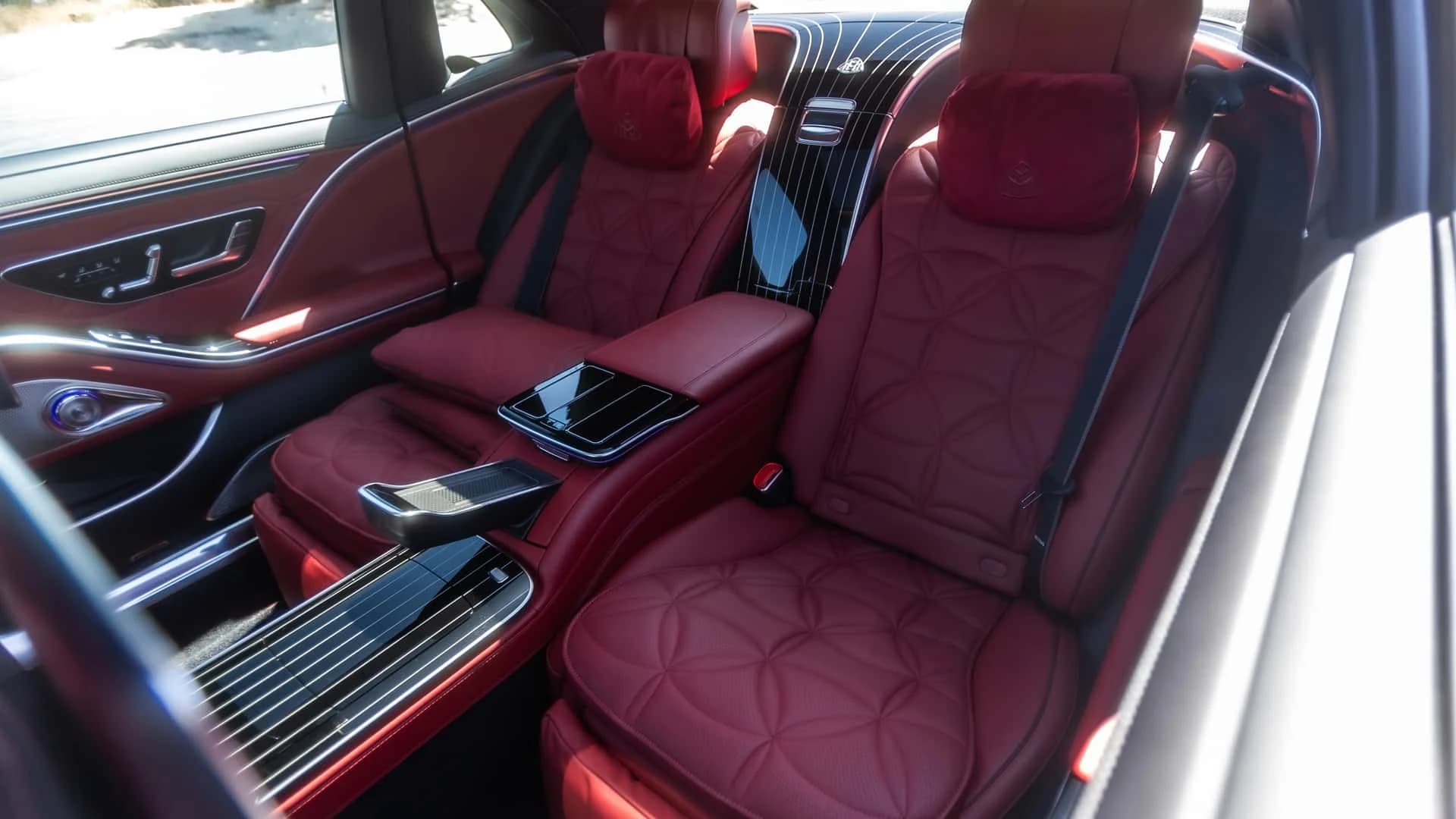 Burgundy executive rear seats in the 2027 Mercedes-Maybach S680
